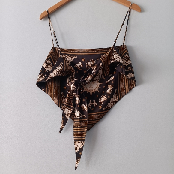 Danielle Bernstein Celestial Zodiac Handkerchief Bandana Top Black Gold L - Picture 3 of 7